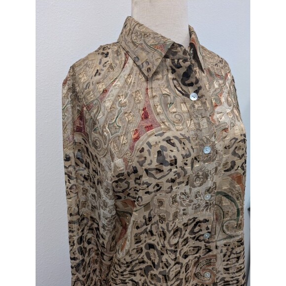 Vintage Graff Sheer Animal Print Gold Thread Square Blouse Top sz M Retro Boho - Picture 4 of 11